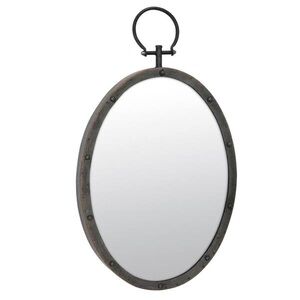 STONEBRIAR NEW brown metal mirror w/ hanging ring and rivet trim -25x14
